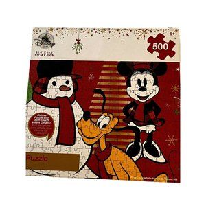 Disney Store New In Box Deluxe 500 Piece Mickey Minnie Pluto Holiday Puzzle
